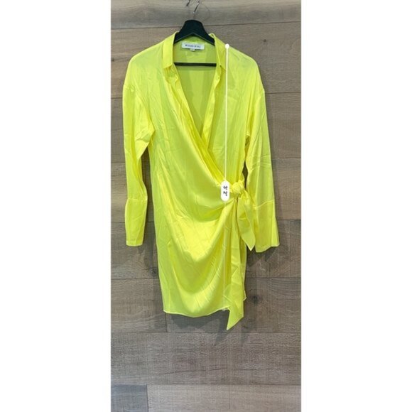 MOTHER OF ALL Gisele Silk Mini Dress - Neon Yellow SIZE S - Picture 7 of 11